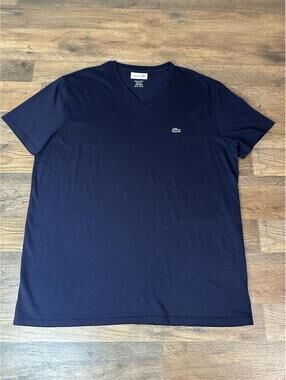 Lacoste V-Neck  T-Shirt Men's XL Short Sleeve Pima Cotton Navy Blue